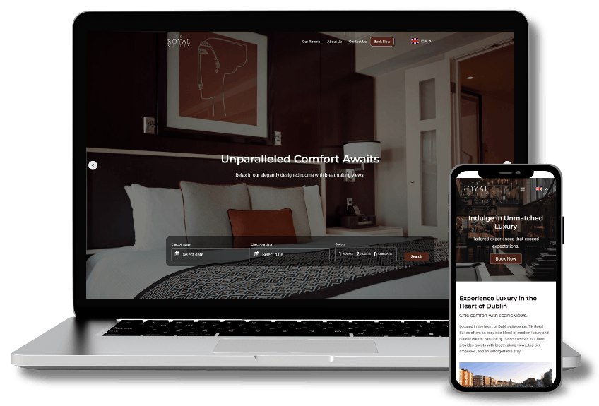 Laptop and mobile view of a responsive hotel website.